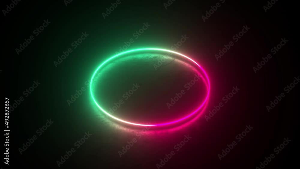 Poster multicolored neon circle. motion background seamless loop. abstract futuristic hi-tech. coloured cir