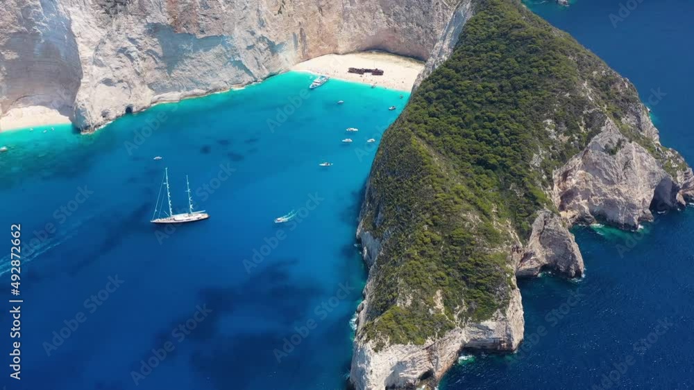 Wall mural view of navagio beach, zakynthos island, greece. aerial landscape. azure sea water. rocks and sea. s