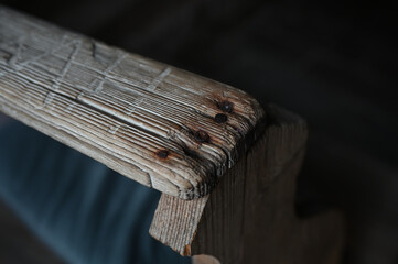 detail of old used wooden church pew chapel