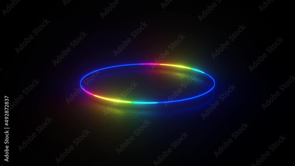 Poster multicolored neon circle. motion background seamless loop. abstract futuristic hi-tech. coloured cir