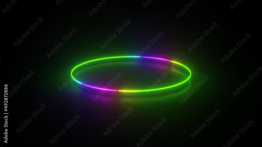 Poster multicolored neon circle. motion background seamless loop. abstract futuristic hi-tech. coloured cir