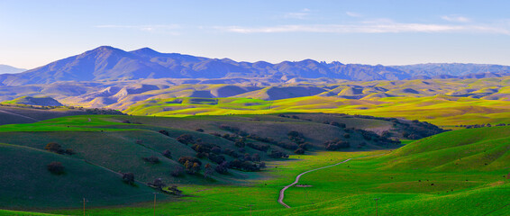 panorama of rolling hills in winter
