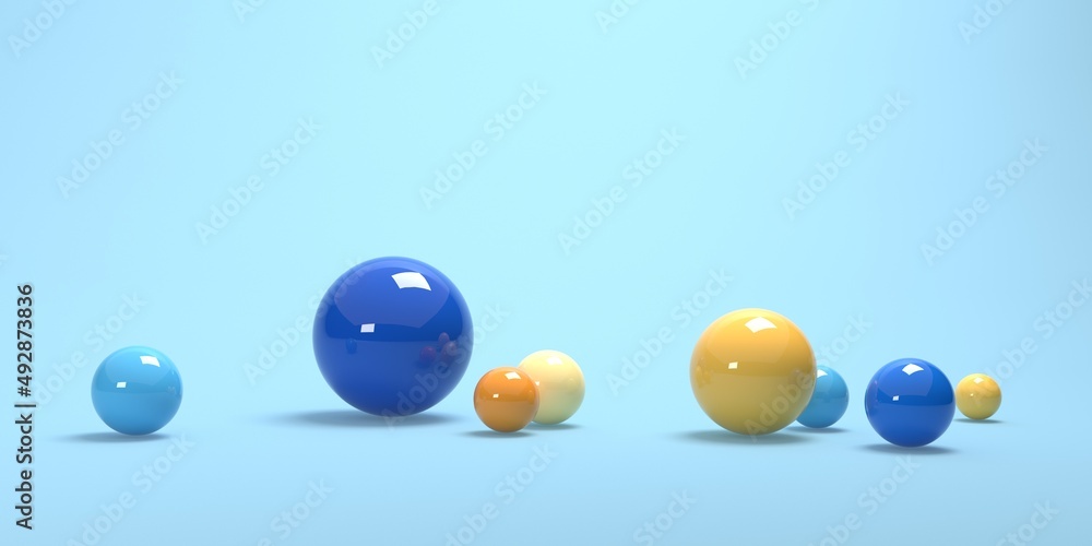 Poster spheres of many sizes - abstract 3d render design