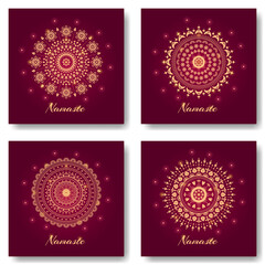 Set of indian mandala ornaments with namaste word. Vector illustration