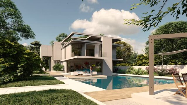 Impressive modern  mansion with pool