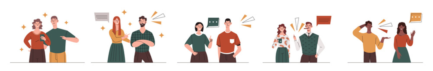 Set of multhiethnic people. Collection of images with characters of different races, globalization. Equality and respect, tolerance. Cartoon flat vector illustrations isolated on white background