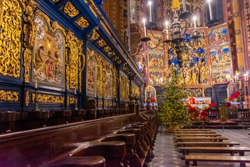 Interior of the amazing St. Mary Basilica of Krakow, Poland