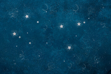 Astronomical Celestial  Gemini zodiac sign pattern Constellation  from star shape silver confetti...
