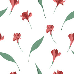 Vector seamless pattern with red alstroemerias