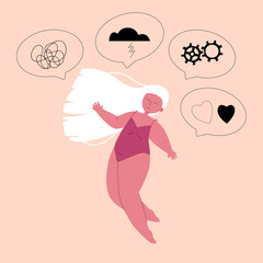 Mental health, psychology concept set. Collection of illustrations of human heads. Isolated flat vectors