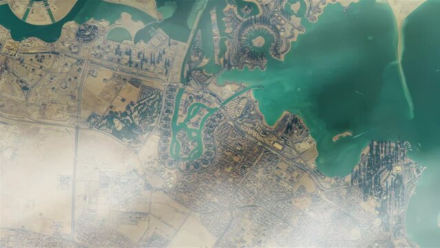 Satellite View of Doha City on the Coast of Qatar - Elements of this Video Furnished by NASA - 4K