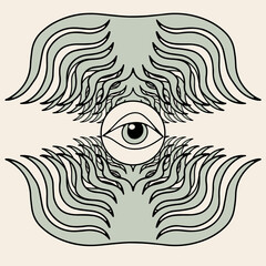Vector hand drawn minimalistic surreal illustration with eye . Creative artwork. Template for card, poster, banner, print for t-shirt, pin, badge, patch.