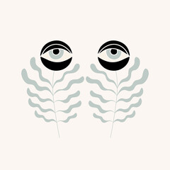 Vector hand drawn minimalistic surreal illustration with eye . Creative artwork. Template for card, poster, banner, print for t-shirt, pin, badge, patch.