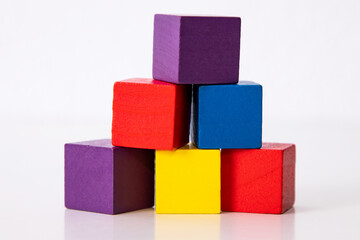 isolated colored wooden block construction