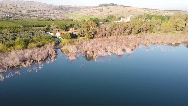 Sea of ​​Galilee in the holy land, Israel 2022. City of Jesus Christ Tagbha