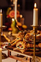 Table setting for romantic dinner in restaurant