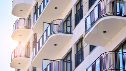 Modern elements in  contemporary  architecture.. Architectural details of a modern apartment building.