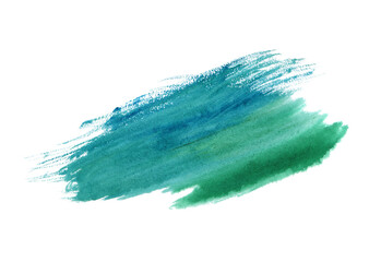 Hand-drawn watercolor stain on turquose-blue tones. Gradient smooth lines, wet watercolor paper, texture of sea
