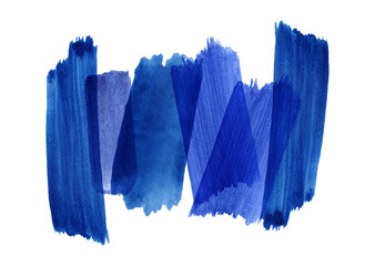 Watercolor blue strockes on a white background. Gradient smooth lines, wet watercolor paper. Rough edge.