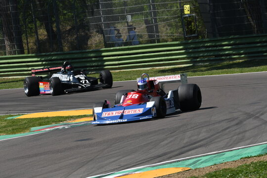 21 April 2018: D'Aubreby, Patrick FR run with historic 1976 F1 car March 761 during Motor Legend Festival 2018 at Imola Circuit in Italy.