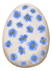 Watercolor illustration of Easter egg with forget-me-not flowers. Easter egg with blue flowers. Happy Easter art isolated on white background