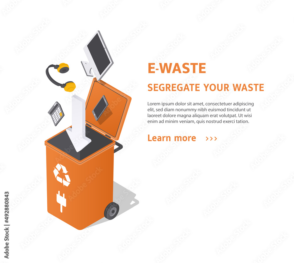 Poster sorting e waste. caring for nature and proper trashdisposal. stylish design for landing page, card w