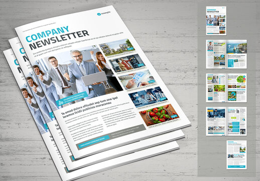Newsletter Layout in Bright Colors with Cyan Accents