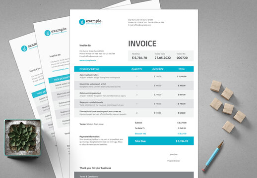 Invoice Layout in Bright Colors with Cyan Accents