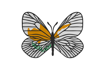 Fototapeta na wymiar Butterfly wings in color of national flag. Clip art on white background. Cyprus