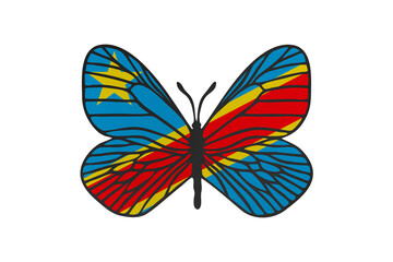 Fototapeta na wymiar Butterfly wings in color of national flag. Clip art on white background. Democratic Republic of the Congo