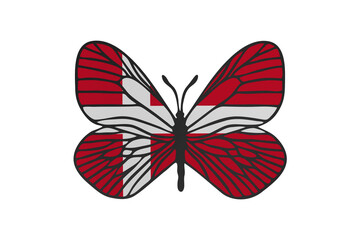 Butterfly wings in color of national flag. Clip art on white background. Denmark