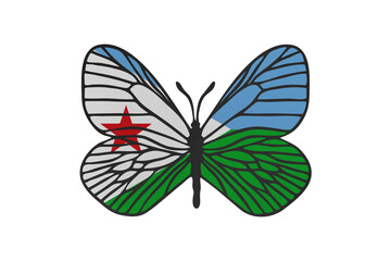 Butterfly wings in color of national flag. Clip art on white background. Djibouti