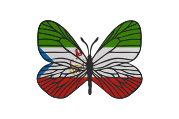 Fototapeta na wymiar Butterfly wings in color of national flag. Clip art on white background. Equatorial Guinea