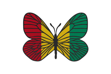Butterfly wings in color of national flag. Clip art on white background. Guinea