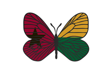 Butterfly wings in color of national flag. Clip art on white background. Guinea-Bissau