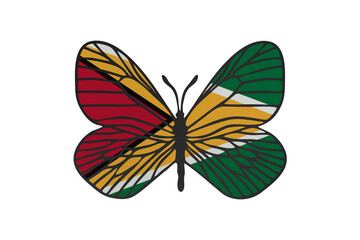 Butterfly wings in color of national flag. Clip art on white background. Guyana