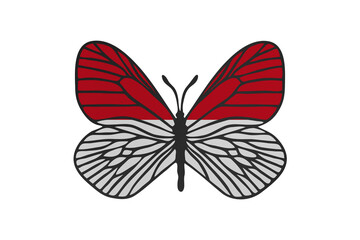 Butterfly wings in color of national flag. Clip art on white background. Indonesia