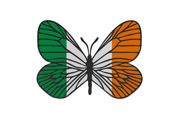 Butterfly wings in color of national flag. Clip art on white background. Ireland