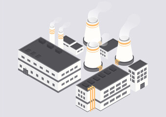 Industrial power station. Production and development of hazardous waste, environmental pollution, global factory. Energy, electricity and modern technologies. Cartoon isometric vector illustration