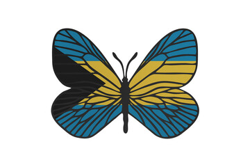 Butterfly wings in color of national flag. Clip art on white background. Bahamas