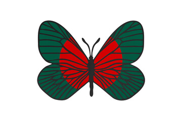Butterfly wings in color of national flag. Clip art on white background. Bangladesh