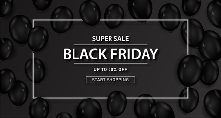 Black friday banner. Advertising goods on Internet, poster for website, marketing and promotion on Internet. Big discounts, great deals and holiday traditions. Cartoon flat vector illustration