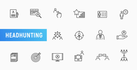 Business headhunting line icon job professional team work search. Human career vector line icon set head hunting symbol
