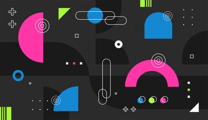 Abstract vector design with colorful various shapes and black background