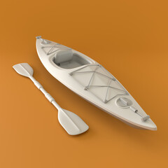 Monochrome Kayak on Orange Background, 3d Rendering