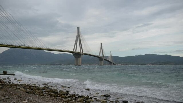 Panorama of Charilaos Trikoupis bridge Rio-Antirio in Patras, Greece
