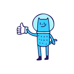 Cat astronaut holding like button, illustration for t-shirt, street wear, sticker, or apparel merchandise. With doodle, retro, and cartoon style.