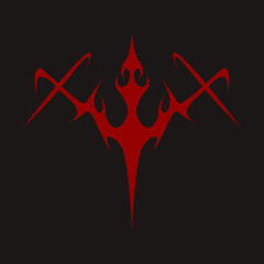 Abstract tattoo sword sketch. Artistic death metal logo design. Black illustration in Metalcore, vampire style on a black background.