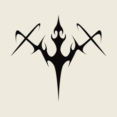 Abstract tattoo sword sketch. Artistic death metal logo design. Black illustration in Metalcore style on a white background.