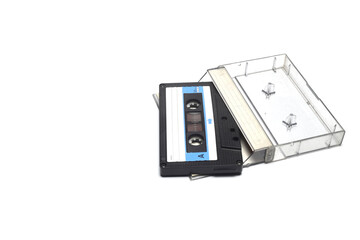 Fototapeta premium Retro audio cassette tape from the 80s and 90s on a white background.